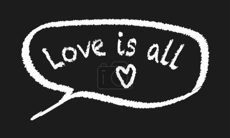 Illustration for An old blackboard with a large speach bubble message Love Is All - Royalty Free Image