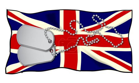 Illustration for The British Union Flag, or Union Jack with a set of military dog tage overlayed - Royalty Free Image