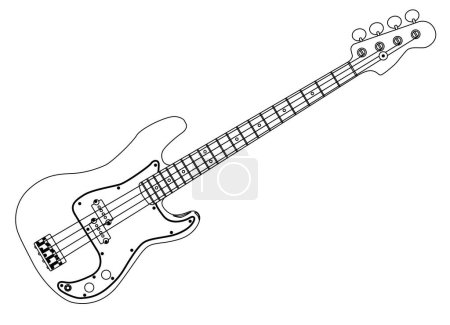 A typical electric bass guitar set over a white background