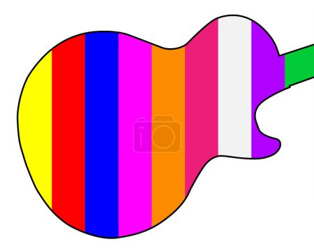 Ilustración de Una silueta de guitarra rock con un fondo multicolor aislado sobre un fondo blanco. - Imagen libre de derechos