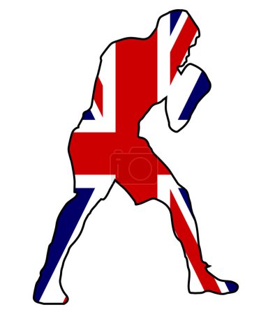 Illustration for Silhouette of a heavyweight boxer in outline set over the Union Jack UK national flag - Royalty Free Image