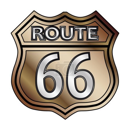 Illustration for Route 66 spoof traffic sign over a white background and the legend ROUTE 66 - Royalty Free Image