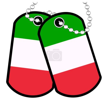 Illustration for A pair of Italian military dog tags with chain over a white background showing the Italy national flag - Royalty Free Image