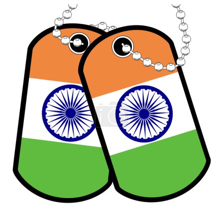 Illustration for A pair of India military dog tags with chain over a white background showing the Indian national flag - Royalty Free Image
