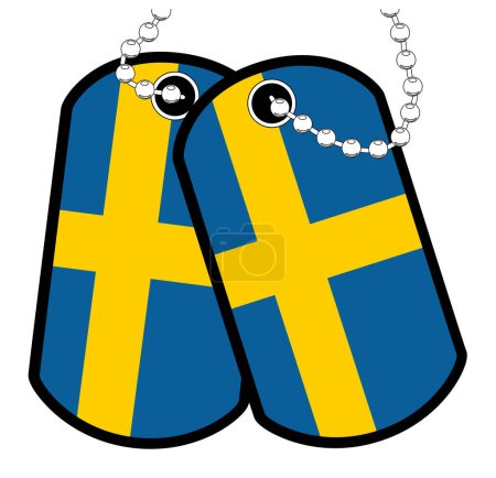 Illustration for A pair of Swedish military dog tags with chain over a white background showing the Sweden national flag - Royalty Free Image