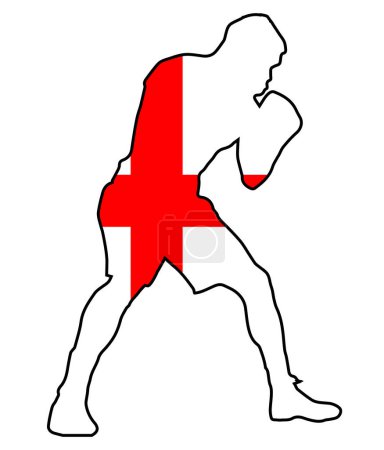 Illustration for Silhouette of a heavyweight boxer in outline set over the England St George Flag national flag - Royalty Free Image
