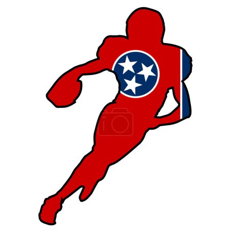 Tennessee State flag within the outline silhouette of an American footballer