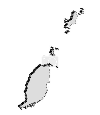 Grenada island in the Caribbean in 3D outline silhouette on a white background
