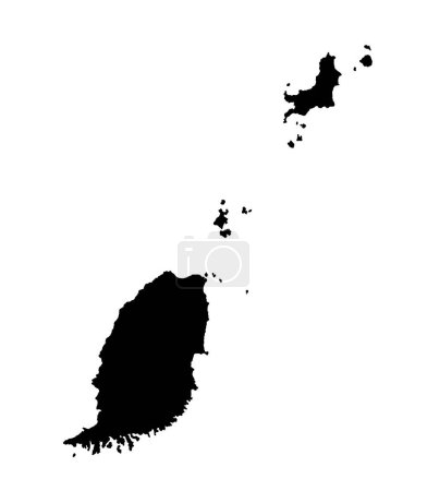 Grenada island in the Caribbean in black outline silhouette on a white background