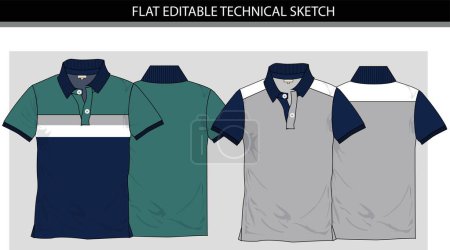 Téléchargez les illustrations : Polo Shirt Design Illustration vectorielle de stock, blocs de couleur plat modifiable fichier vectoriel croquis technique. - en licence libre de droit