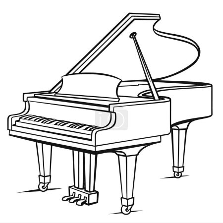 Photo for Illustration of Piano, Lineart Black and White, AI Generated - Royalty Free Image