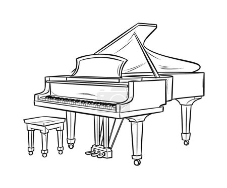 line piano, illustration, vector on white background.