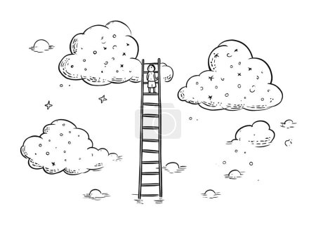 vector illustration of cloud construction with ladder.