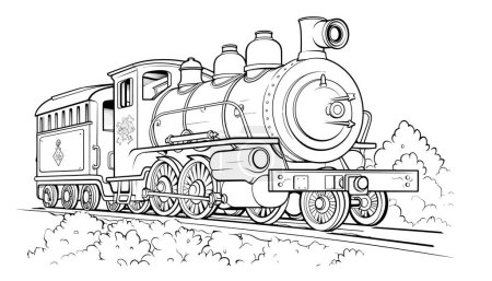 Téléchargez les illustrations : Croquis dessiné à la main illustration de la vieille locomotive à vapeur - en licence libre de droit