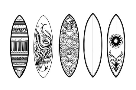 Foto de Conjunto de tablas de surf dibujadas a mano. ilustración vectorial - Imagen libre de derechos