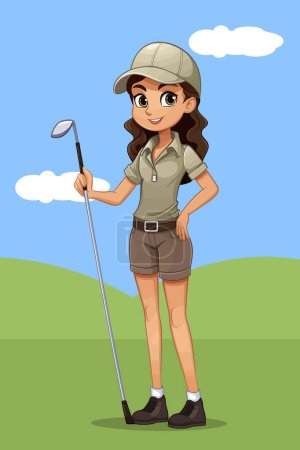 Photo for A young golfer woman standing on a golf course. - Royalty Free Image