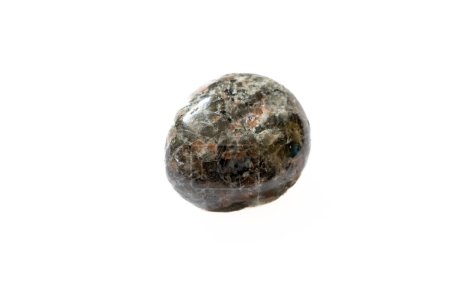 yooperlite gemstone on a white background