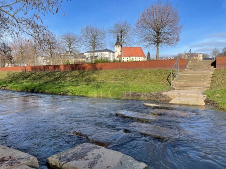 landscape with river in reichenbach im Vogtland, city saxony germany
