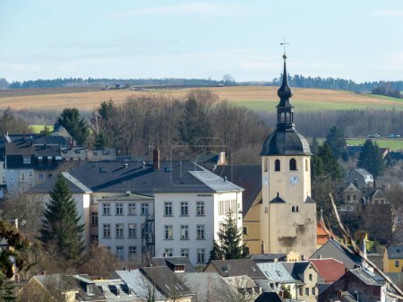 view of the old town with church in reichenbach im Vogtland, city saxony germany