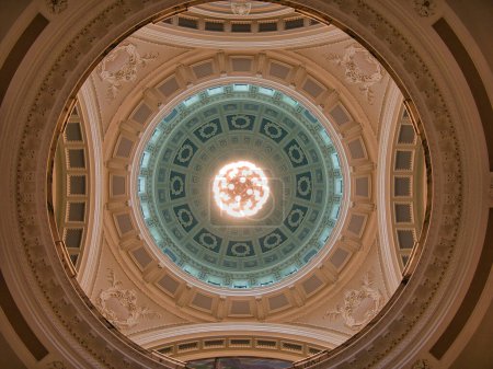 Photo for A view up into the dome and lantern of Belfast City Hall showing the symmetry of the design. - Royalty Free Image