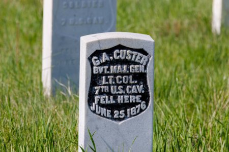 Photo for Little Bighorn Battlefield., MT, USA - May 19 2023: Memorial marker where George Custer was killed at the Battle of Little Bighorn. - Royalty Free Image