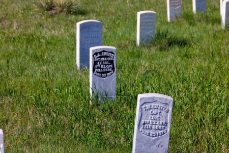 Photo for Little Bighorn Battlefield., MT, USA - May 19 2023: Memorial markers on Last Stand Hill where soldiers of the 7th Calvary were killed at the Battle of Little Bighorn. - Royalty Free Image