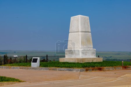 Photo for Little Bighorn Battlefield, MT, USA - May 19 2023: Memorial on Last Stand Hill where soldiers of the 7th Calvary were buried in a mass grave after the Battle of Little Bighorn. - Royalty Free Image
