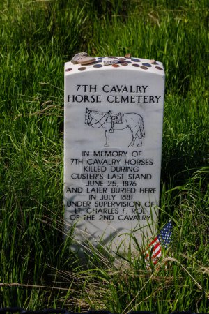 Photo for Little Bighorn Battlefield., MT, USA - May 19 2023: Memorial marker for horses of the 7th cavalry killed at the Battle of Little Bighorn. - Royalty Free Image