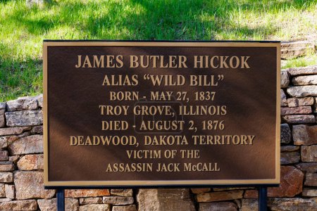 Photo for Mount Moriah Cemetery, Deadwood, South Dakota, USA  - May 19 2023: Sign about Wild Bill Hickok at his grave in Deadwood South Dakota. - Royalty Free Image