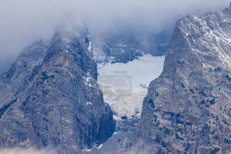 Photo for Close up of Skillet Glacier on Mount Moran in Grand Teton National Park on a cloudy and foggy day - Royalty Free Image