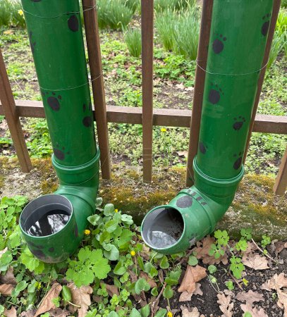 Plastic pipes as animal drinker for cats and dogs