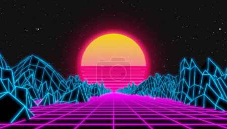 Photo for Illustation of futuristic 80s Dynamic Synthwave retro style - absctact wireframe background - Royalty Free Image