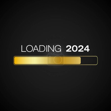 Foto de Ilustración de una barra de carga en oro con el mensaje de carga 2024 sobre fondo oscuro - concepto de año nuevo - representa el nuevo año 2024. - Imagen libre de derechos