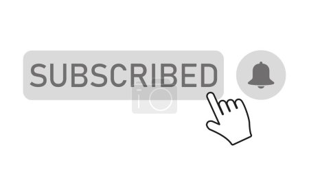 Ilustración de botones grises con botón suscrito con una campana de mano y notificación - iconos aislados - adecuado para video blog.