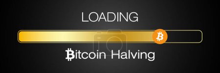 Illustration of a loading bar for Bitcoin halving. Reward for Bitcoin cryptocurrency mining is cut in half in 2024 concept.