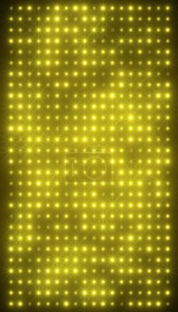 Illustration einer abstrakt leuchtenden gelben, orangen LED-Wand mit hellen Glühbirnen - abstrakter Hintergrund.