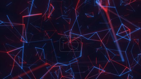Red-blue background in neon style, with abstract shapes, geometric lines of different sizes. as 4k