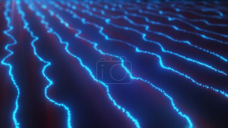 Lignes énergétiques bleues en 4k, lignes avec rayons lumineux et particules 