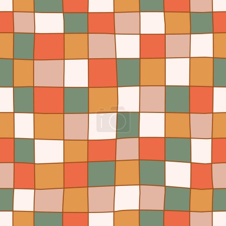Foto de Groovy hippie 70s seamless pattern. Checkerboard, chessboard, mesh, waves patterns. Twisted and distorted vector texture in trendy retro psychedelic style. - Imagen libre de derechos