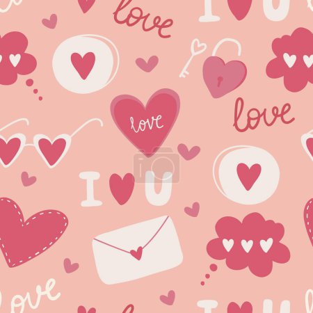 Foto de Fondo de San Valentín con símbolos de amor, romance y pasión. Ilustración vectorial para papel de envolver, papel pintado. - Imagen libre de derechos