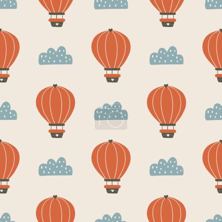 Foto de Lindo patrón simple con globos de aire en estilo escandinavo. Patrón sin costuras para niños con globos de aire. Un transporte divertido. Aeronaves - Imagen libre de derechos