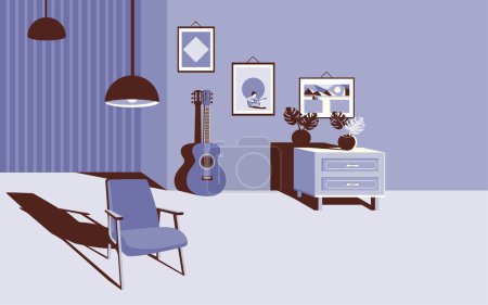 Cozy room in monochrome trendy very peri color. Home interior.