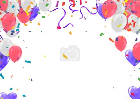 Illustration for Happy typography vector design. template for birthday celebration. foil confetti and and glitter balloons - Royalty Free Image