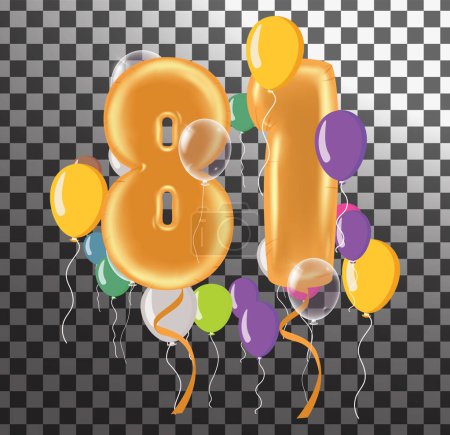 Illustration for Celebration 81 birthday Happy birthday, congratulations poster. Balloons numbers with sparkling confetti. Vector - Royalty Free Image