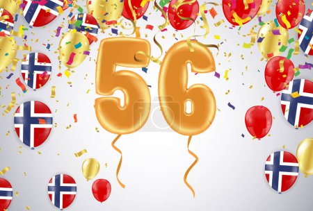 Illustration for Celebration 56 birthday Happy birthday, congratulations poster. Balloons numbers with sparkling confetti. Vector - Royalty Free Image