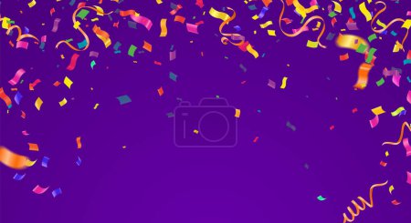 Illustration for Colorful birthday balloons and confetti on sky background, illustration vector background with place for your tex - Royalty Free Image