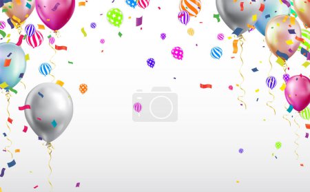 Illustration for Happy birthday vector background design. Happy birthday to you greeting text with balloons, silver color - Royalty Free Image