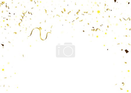 Téléchargez les illustrations : Confettis dorés sur fond blanc. Illustration vectorielle festive. - en licence libre de droit
