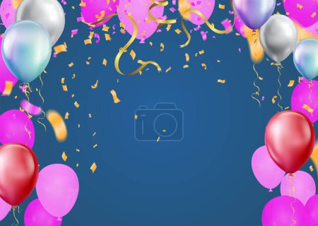 Illustration for Celebration background with balloons and confetti. Vector illustration. - Royalty Free Image
