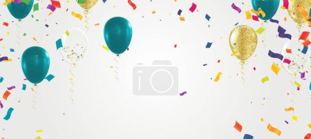 Téléchargez les illustrations : Affiche de fond avec des ballons colorés et confettis sur modèle d'anniversaire - en licence libre de droit